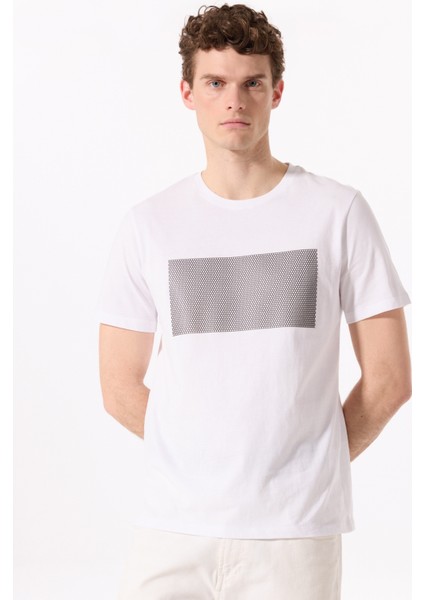 Bisiklet Yaka Baskılı Beyaz Erkek T-Shirt F5SM-TST 2746