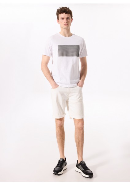 Bisiklet Yaka Baskılı Beyaz Erkek T-Shirt F5SM-TST 2746 fiyatları
