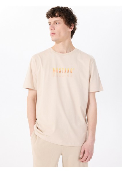 Bisiklet Yaka Baskılı Bej Erkek T-Shirt M5SM-TST1426