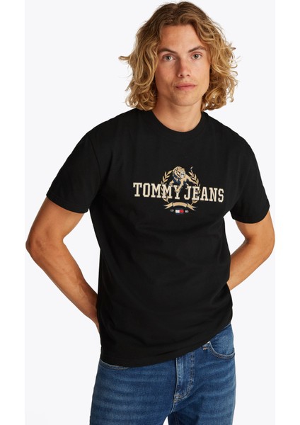 Bisiklet Yaka Siyah Erkek T-Shirt DM0DM20818BDS Tjm Reg Vrsıty Nvl