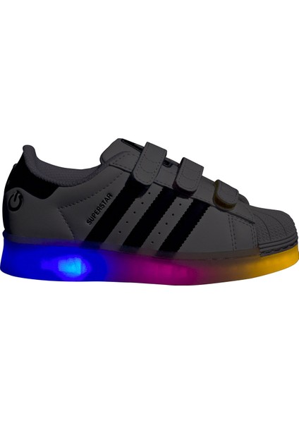Beyaz - Siyah Erkek Çocuk Yürüyüş Ayakkabısı JI0506-SUPERSTAR LED Lıghts Cf C
