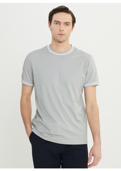 Bisiklet Yaka Düz Açık Gri Erkek T-Shirt ACE091252105_AGR