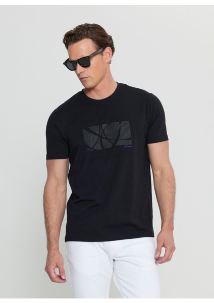 Bisiklet Yaka Baskılı Siyah Erkek T-Shirt ACE091252068_SYH