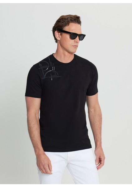 Bisiklet Yaka Baskılı Siyah Erkek T-Shirt ACE091252401_SYH