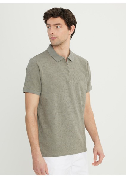 Fermuarlı Yaka Jakarlı Haki Erkek T-Shirt ACE091252339_HAK modelleri