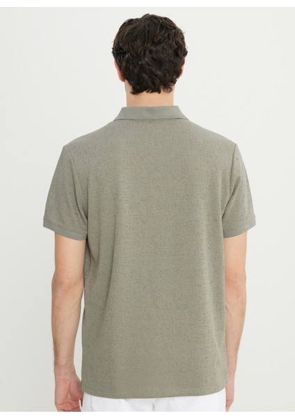 Fermuarlı Yaka Jakarlı Haki Erkek T-Shirt ACE091252339_HAK indirimleri