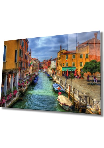 Venedik Şehir Manzaralı Cam Tablo, Ev ve Ofis Duvar Dekoru Hediyelik Büyük Tablo Dayanıklı Cam