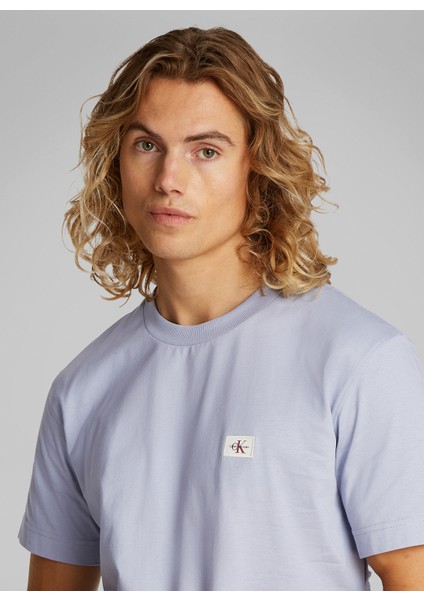 Açık Mavi Erkek T-Shirt J30J327100CAG Woven Label Regular modelleri