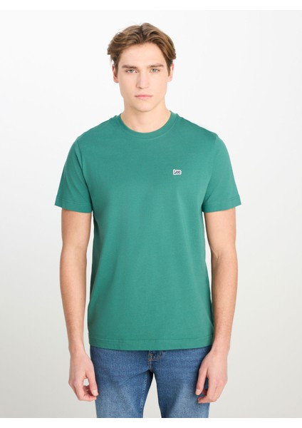 Bisiklet Yaka Yeşil Erkek T-Shirt ML60UFQG26 Regular Fit Patch Logo