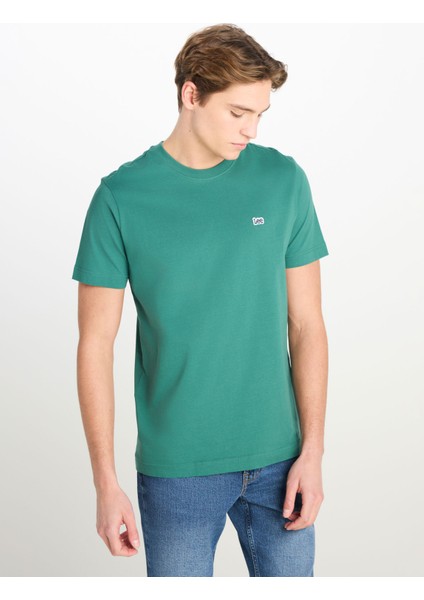 Bisiklet Yaka Yeşil Erkek T-Shirt ML60UFQG26 Regular Fit Patch Logo fırsatları