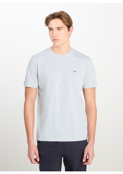 Bisiklet Yaka Gri Erkek T-Shirt ML60UFQ475 Regular Fit Patch Logo