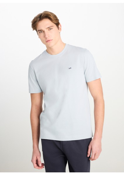 Bisiklet Yaka Gri Erkek T-Shirt ML60UFQ475 Regular Fit Patch Logo