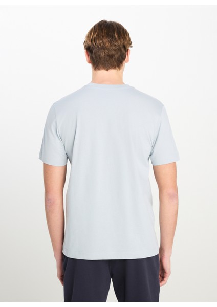 Bisiklet Yaka Gri Erkek T-Shirt ML60UFQ475 Regular Fit Patch Logo