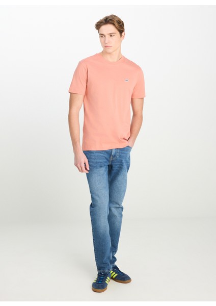 Bisiklet Yaka Somon Erkek T-Shirt ML60UFQUK Regular Fit Patch Logo