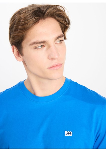 Bisiklet Yaka Saks Erkek T-Shirt ML60UFQA13 Regular Fit Patch Logo fırsatları