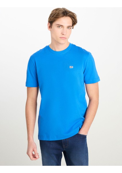 Bisiklet Yaka Saks Erkek T-Shirt ML60UFQA13 Regular Fit Patch Logo modelleri