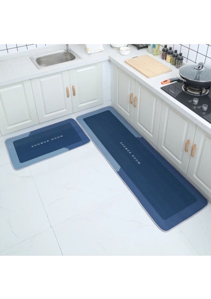 Büyük Boy Mavi Dikdörtgen Su Emici Paspas 118x38 cm, Mutfak ve Banyo İçin