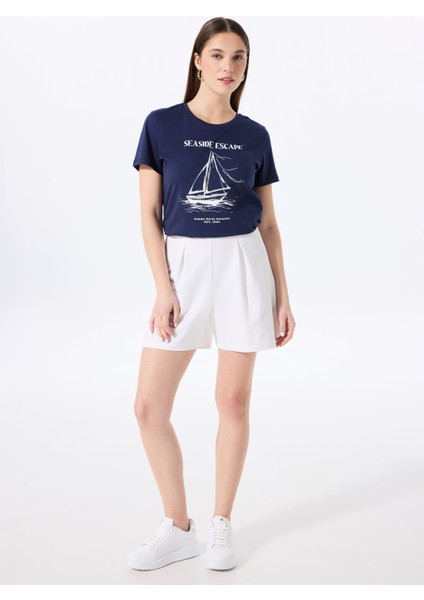 Bisiklet Yaka Baskılı Lacivert Kadın T-Shirt F5SL-TST0446 fiyatları