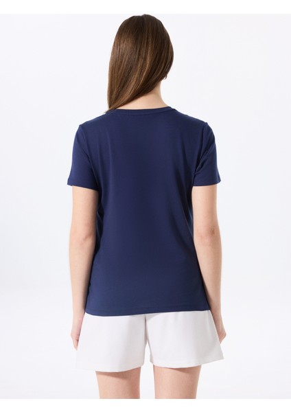 Bisiklet Yaka Baskılı Lacivert Kadın T-Shirt F5SL-TST0446 indirimleri
