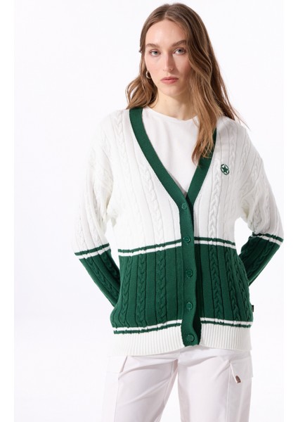 Koyu Yeşil - Beyaz Kadın Hırka J5SL-HRK7048 fiyatları