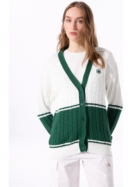 Koyu Yeşil - Beyaz Kadın Hırka J5SL-HRK7048 fırsatları