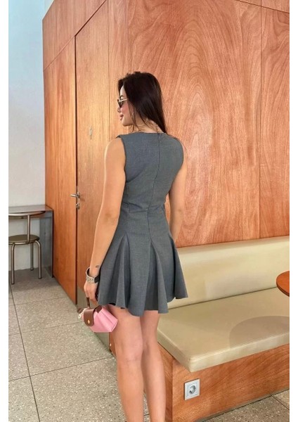 Bağcık Detaylı Kolsuz Mini Elbise - Antrasit