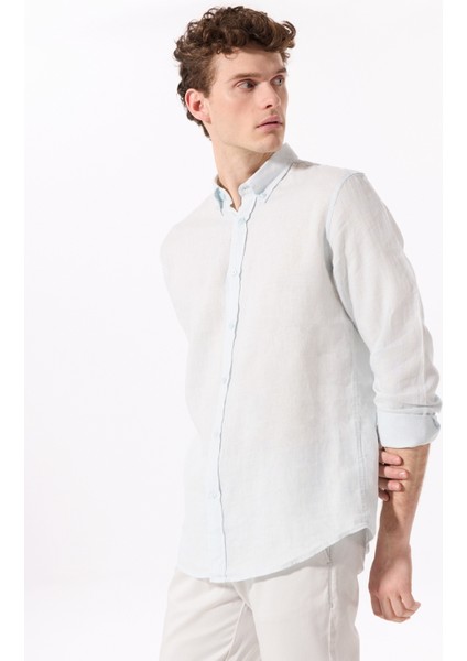 Mavi Erkek Düğmeli Regular Fit %100 Keten Gömlek F5SM-GML 2767 modelleri