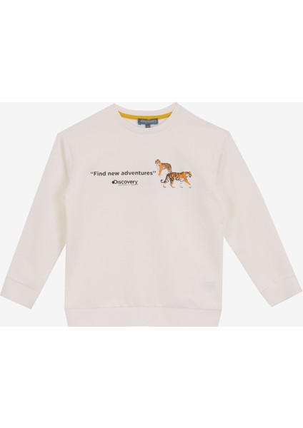 Baskılı Erkek Çocuk Kırık Beyaz Sweatshırt D5SB-SWT3225