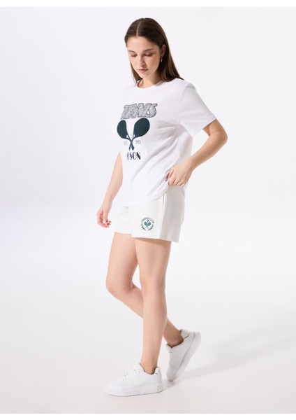 Lastikli Bel Relaxed Beyaz Kadın Şort F5SL-SHT0366