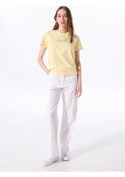 Bisiklet Yaka Baskılı Sarı Kadın T-Shirt J5SL-TST7009 fiyatları