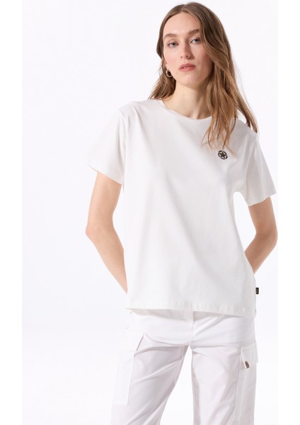 Bisiklet Yaka Düz Kırık Beyaz Kadın T-Shirt J5SL-TST7186 modelleri