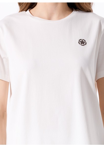 Bisiklet Yaka Düz Kırık Beyaz Kadın T-Shirt J5SL-TST7186 indirimleri