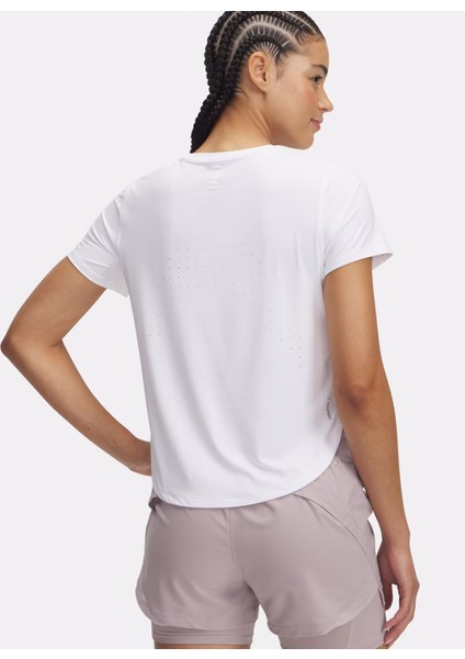 1389564-100 Ua Launch Elıte Shortsl Yuvarlak Yaka Loose Fit Beyaz Kadın T-Shirt fiyatları