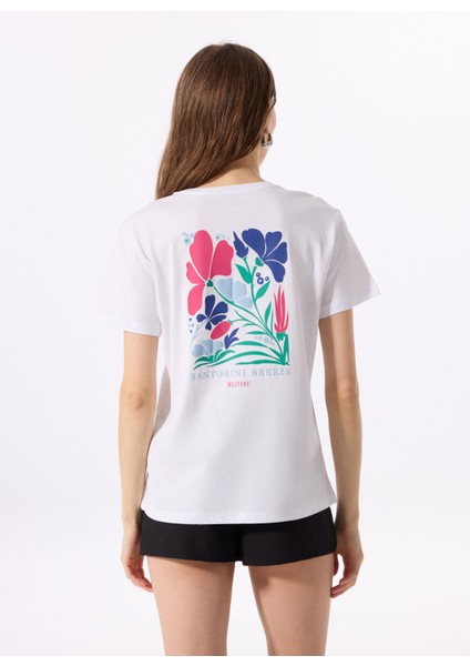 Bisiklet Yaka Baskılı Beyaz Kadın T-Shirt M5SL-TST1830 indirimleri