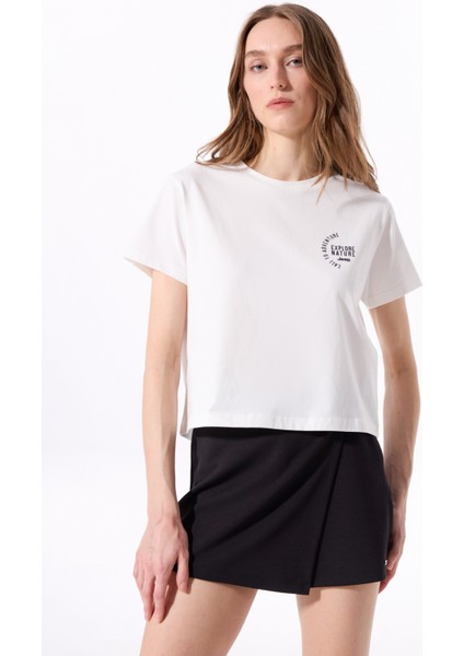 Bisiklet Yaka Baskılı Kırık Beyaz Kadın T-Shirt J5SL-TST7886 fiyatları