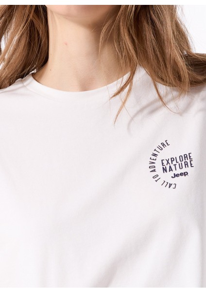 Bisiklet Yaka Baskılı Kırık Beyaz Kadın T-Shirt J5SL-TST7886 indirimleri