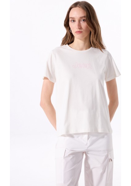 Bisiklet Yaka Baskılı Kırık Beyaz Kadın T-Shirt J5SL-TST7009 fiyatları