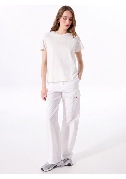 Bisiklet Yaka Baskılı Kırık Beyaz Kadın T-Shirt J5SL-TST7009 modelleri