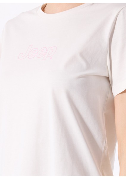 Bisiklet Yaka Baskılı Kırık Beyaz Kadın T-Shirt J5SL-TST7009 indirimleri