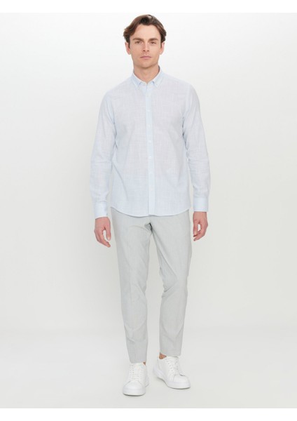 Slim Fit Düğmeli Yaka Mavi Erkek Gömlek ACE020252168_MAV fiyatları