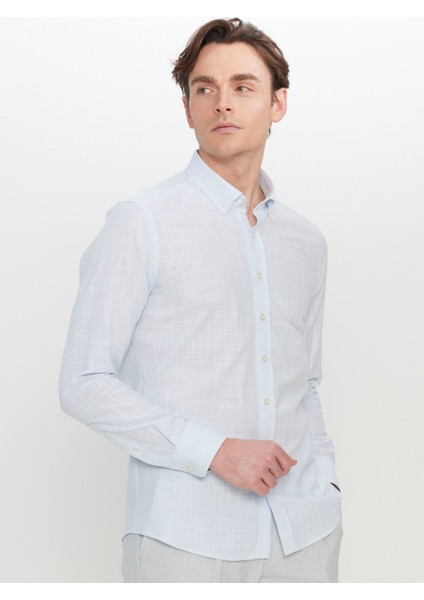 Slim Fit Düğmeli Yaka Mavi Erkek Gömlek ACE020252168_MAV modelleri