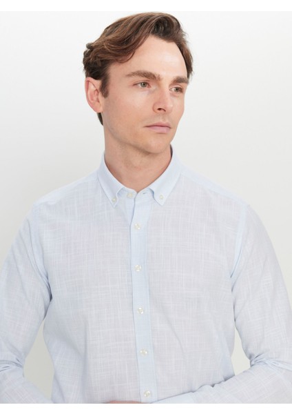 Slim Fit Düğmeli Yaka Mavi Erkek Gömlek ACE020252168_MAV fırsatları