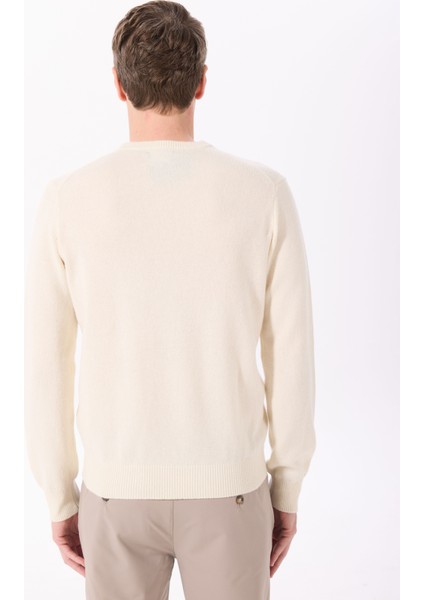 Bisiklet Yaka Slim Fit Ekru Erkek Kazak HM703237