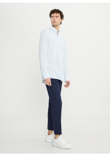 Slim Fit Düğmeli Yaka Mavi Erkek Gömlek ACE020252157_MAV fiyatları