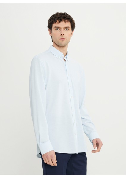 Slim Fit Düğmeli Yaka Mavi Erkek Gömlek ACE020252157_MAV modelleri