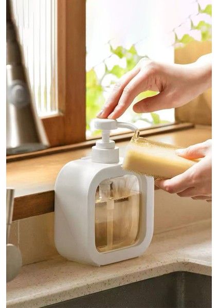 500 ml Beyaz Tezgah Üstü Sıvı Sabun ve Deterjan Seti, Plastik Renk