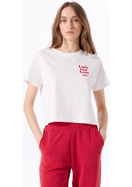 Bisiklet Yaka Nakışlı Kırık Beyaz Kadın T-Shirt J5SL-TST7884 modelleri