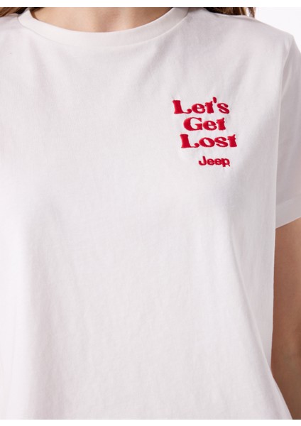 Bisiklet Yaka Nakışlı Kırık Beyaz Kadın T-Shirt J5SL-TST7884 fırsatları
