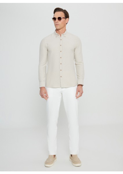 Slim Fit Düğmeli Yaka Bej Erkek Gömlek ACE020252171_BEJ fiyatları