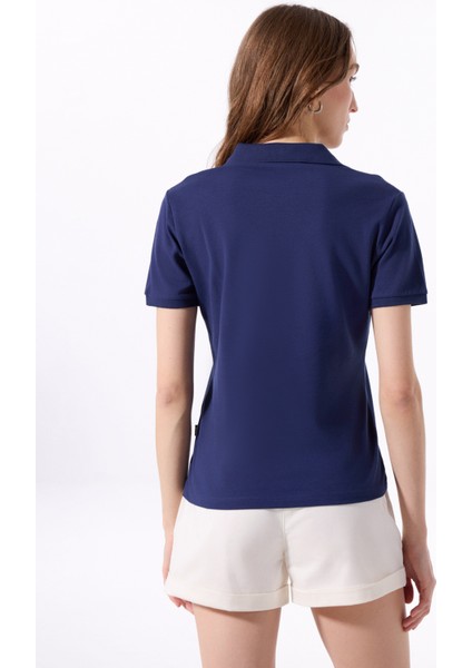 Lacivert Kadın Relaxed Düz Polo T-Shirt J5SL-TST7070 indirimleri